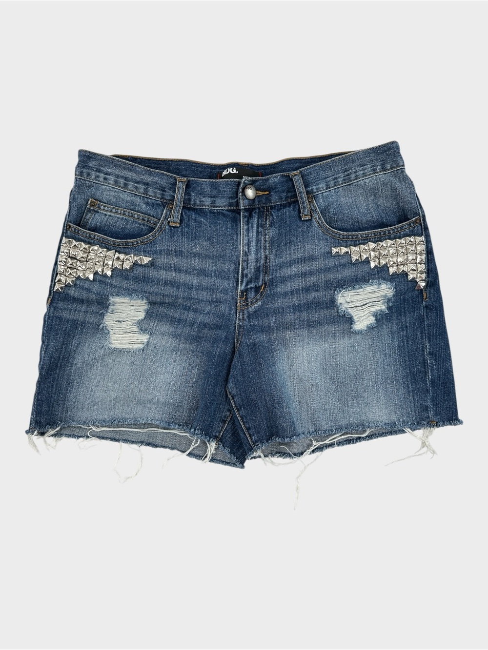 BDG High Rise Boyfriend Distressed Studded Denim Shorts Raw Hem Y2K Grunge 32